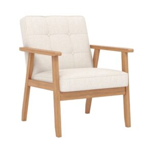 Japandi Style Upholstered Linen Accent Chair
